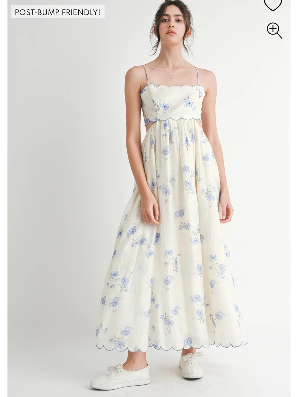 Pink blush Blue Floral Scallop Edge Back Cutout Maternity Maxi Dress
